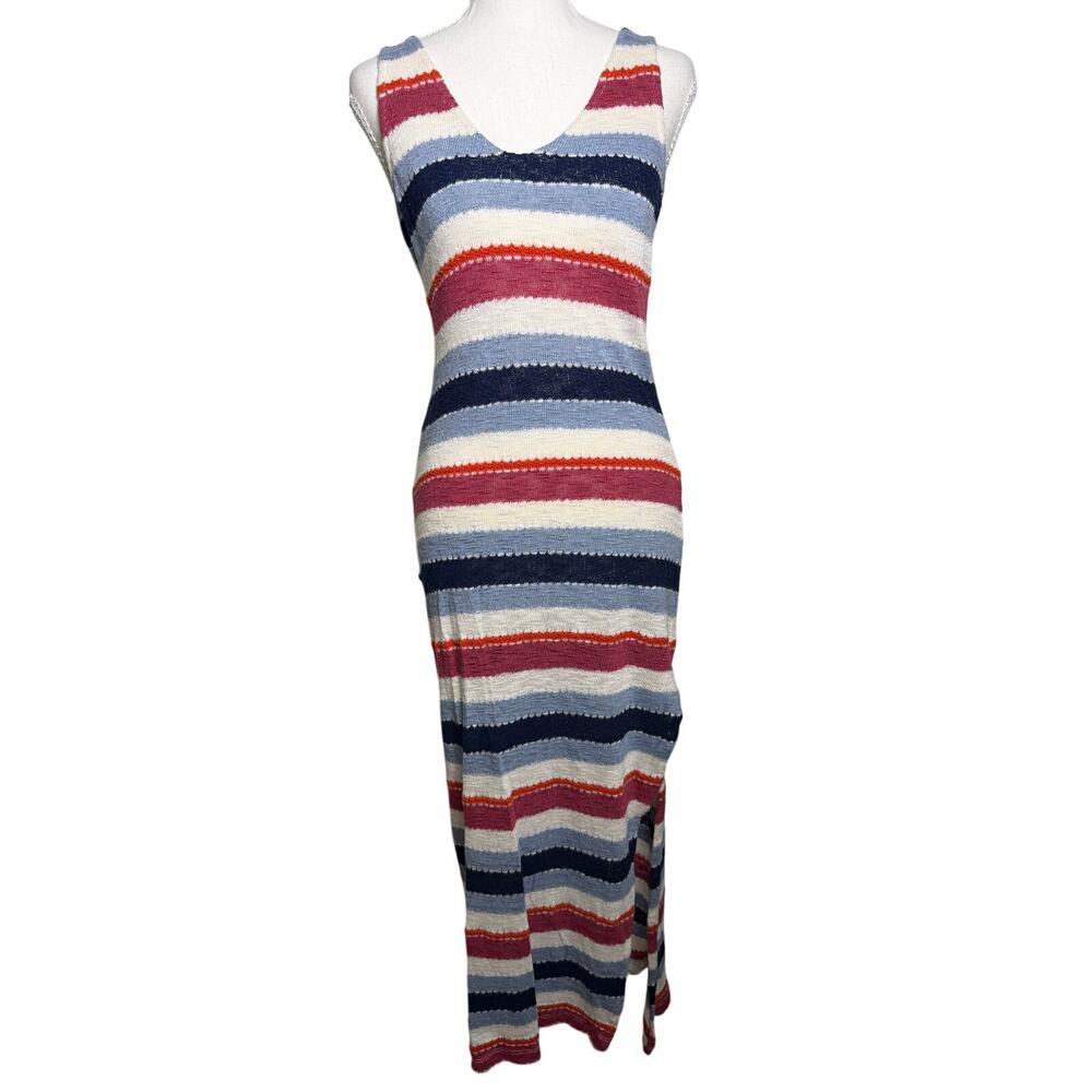 Splendid Striped Knit Sleeveless Maxi Dress Side Slits Medium